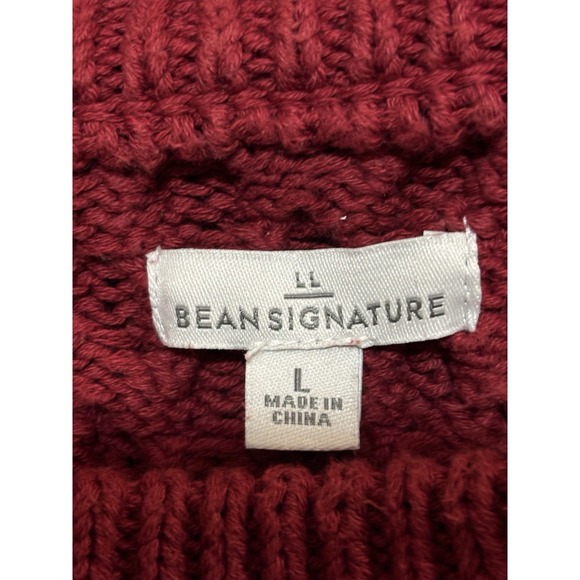 LL Bean Signature Fisherman Cable Knit Sweater Womens L Red 100% Cotton Tunic - Picture 6 of 8